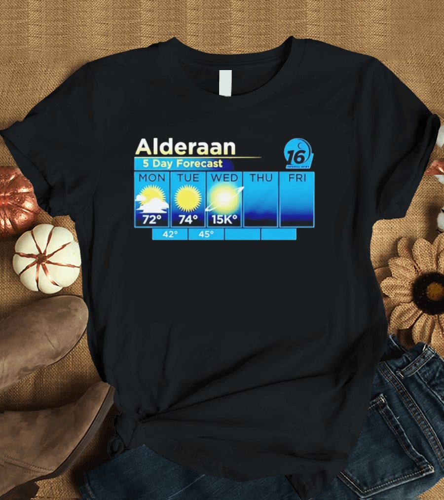 Alderaan 5 Day Forecast Weather Channel Sci Fi Parody 15K Degrees Mon Thu Fri T-Shirt