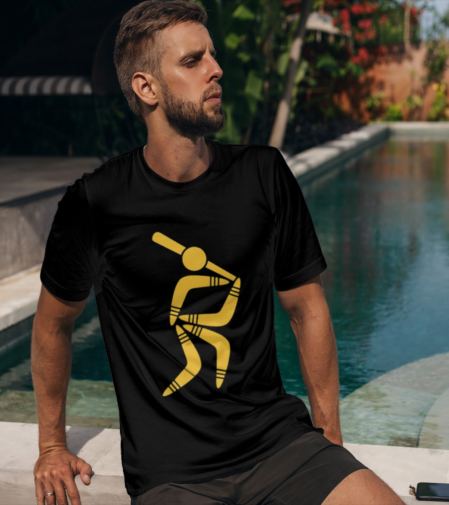 Boomerang Baseball Batting Pose Yellow Tribal T-Shirt