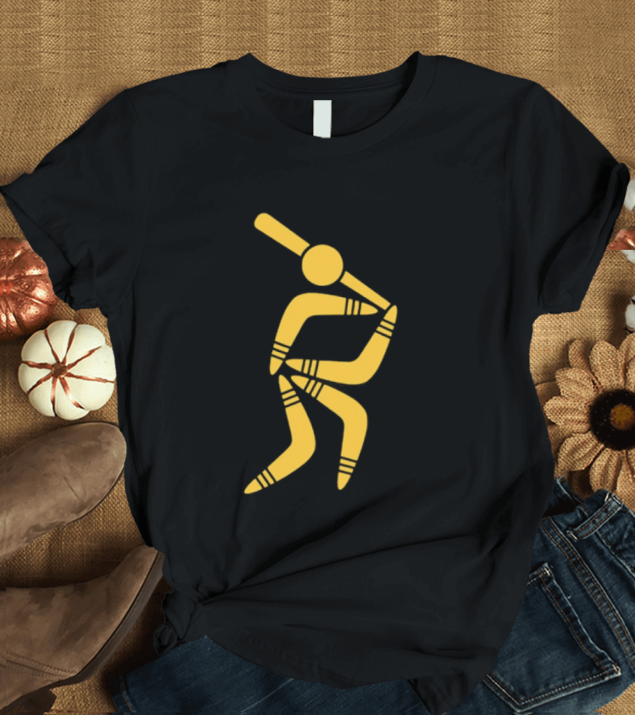 Boomerang Baseball Batting Pose Yellow Tribal T-Shirt