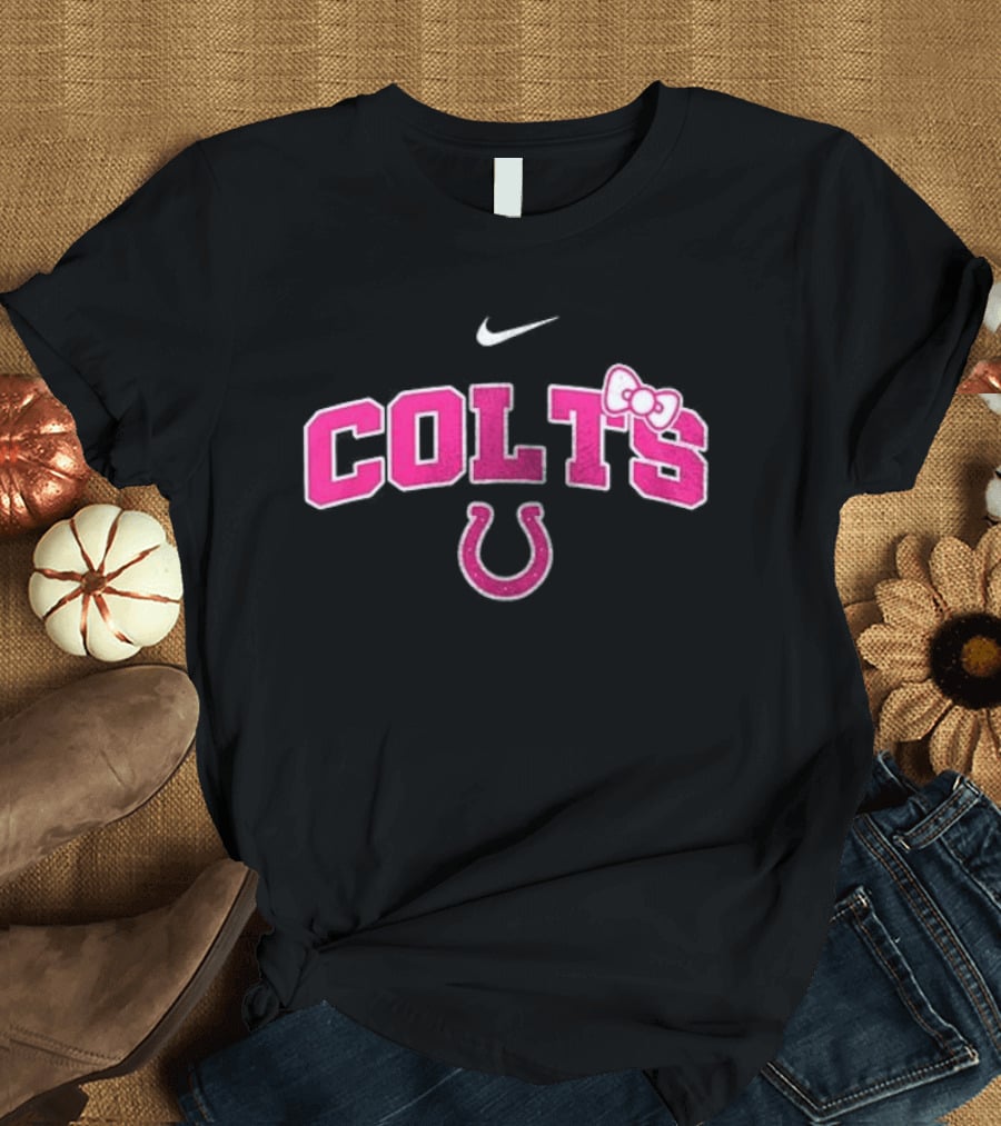Indianapolis Colts Hello Kitty Pink Bow Breast Cancer Awareness Nike Collaboration T-Shirt