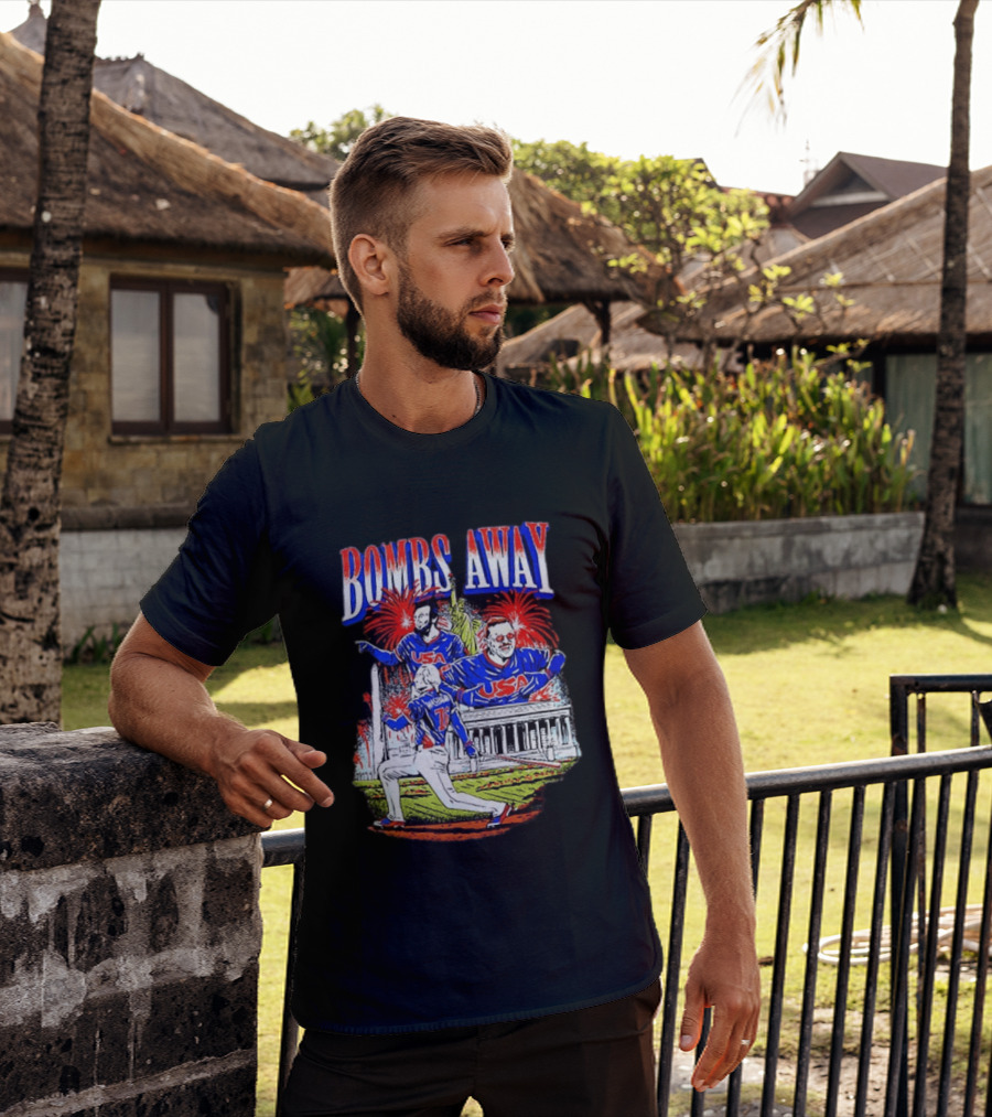 Bombs Away USA Firework Celebration And Baseball Scene T-Shirt