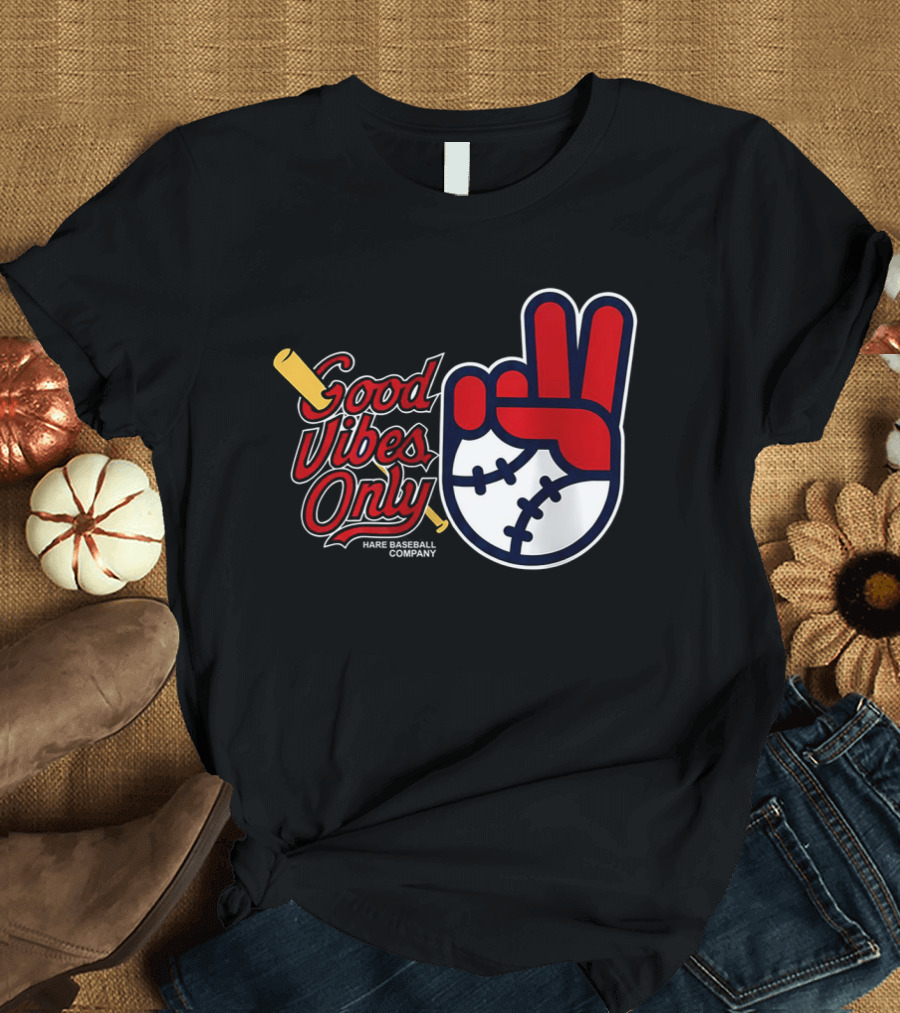 Good Vibes Only Baseball Peace Sign Red Glove T-Shirt