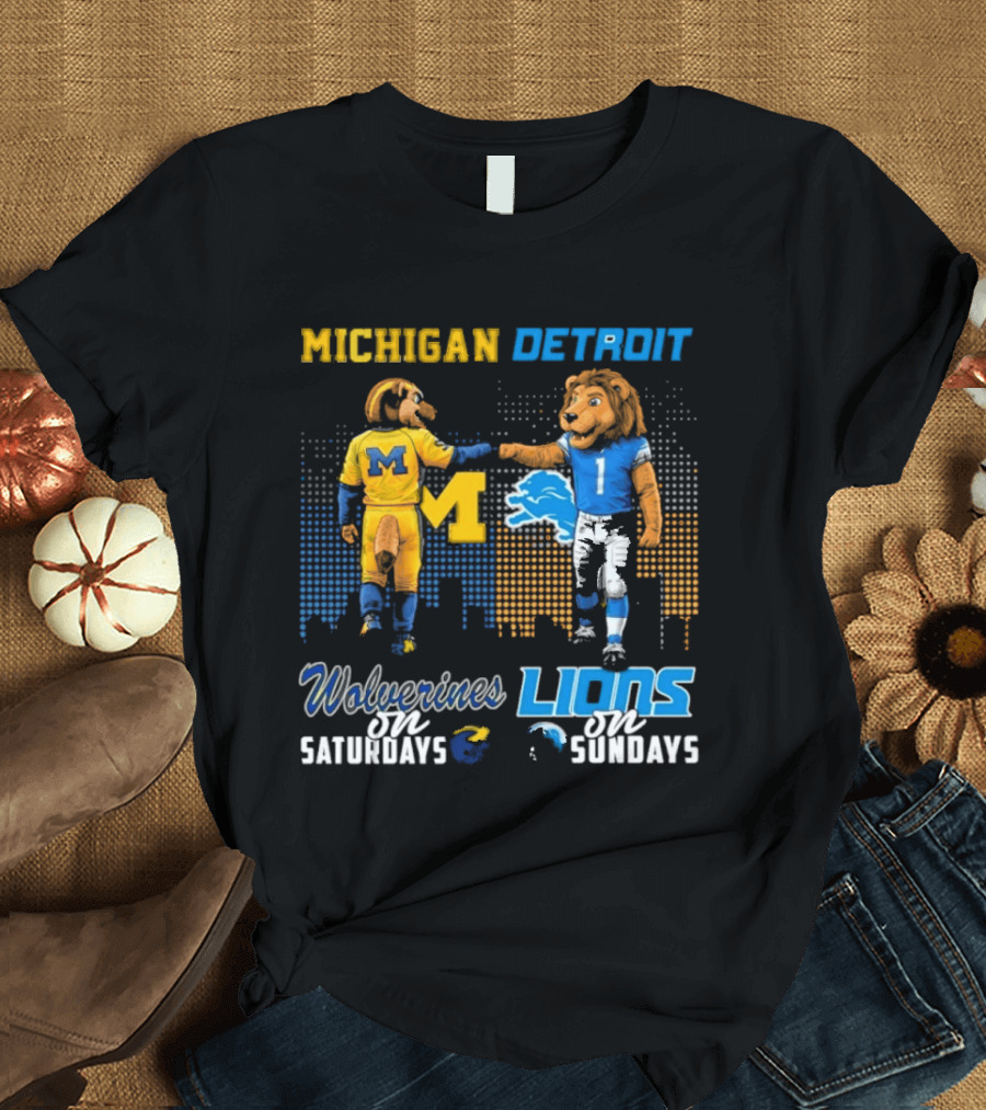 Michigan Wolverines Detroit Lions Fist Bump Saturdays Sundays T-Shirt