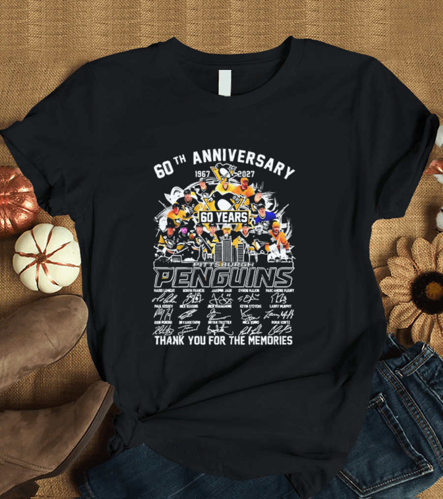 Pittsburgh Penguins 60th Anniversary 1967 2027 Thank You For The Memories Icons And Autographs T-Shirt