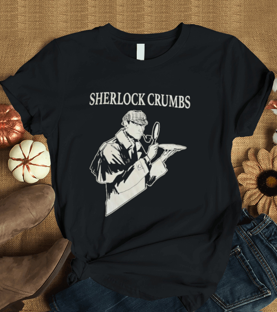 Sherlock Crumbs Detective Magnifying Glass Pipe T-Shirt