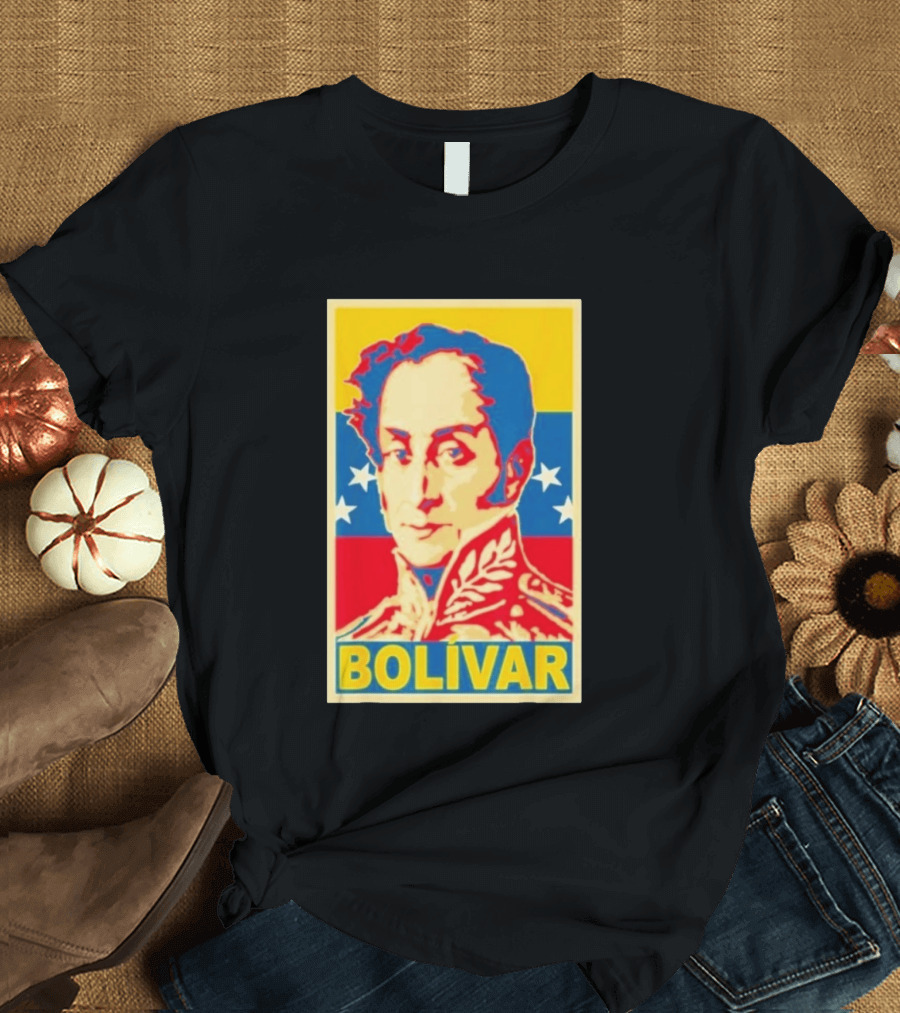 Bolivar Portrait Venezuelan Flag Colors Stars T-Shirt