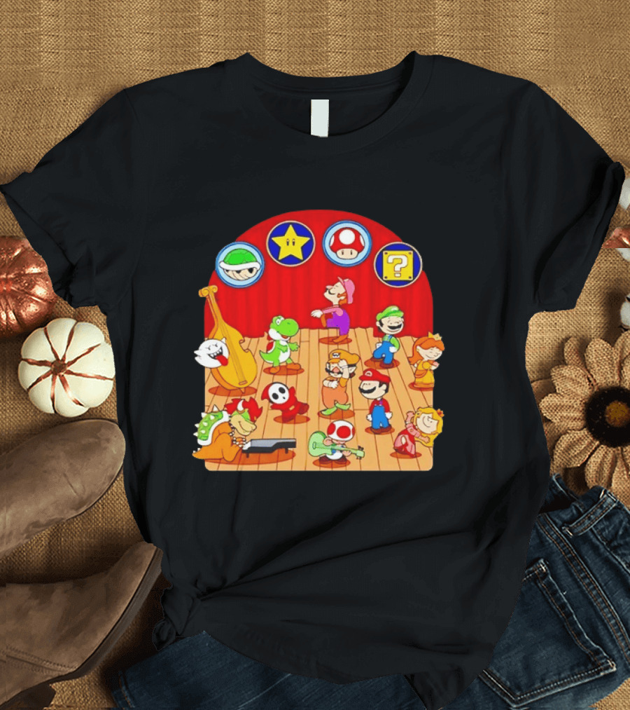 Super Mario Bros Peanuts Characters Dancing Plumber Game Mashup T-Shirt