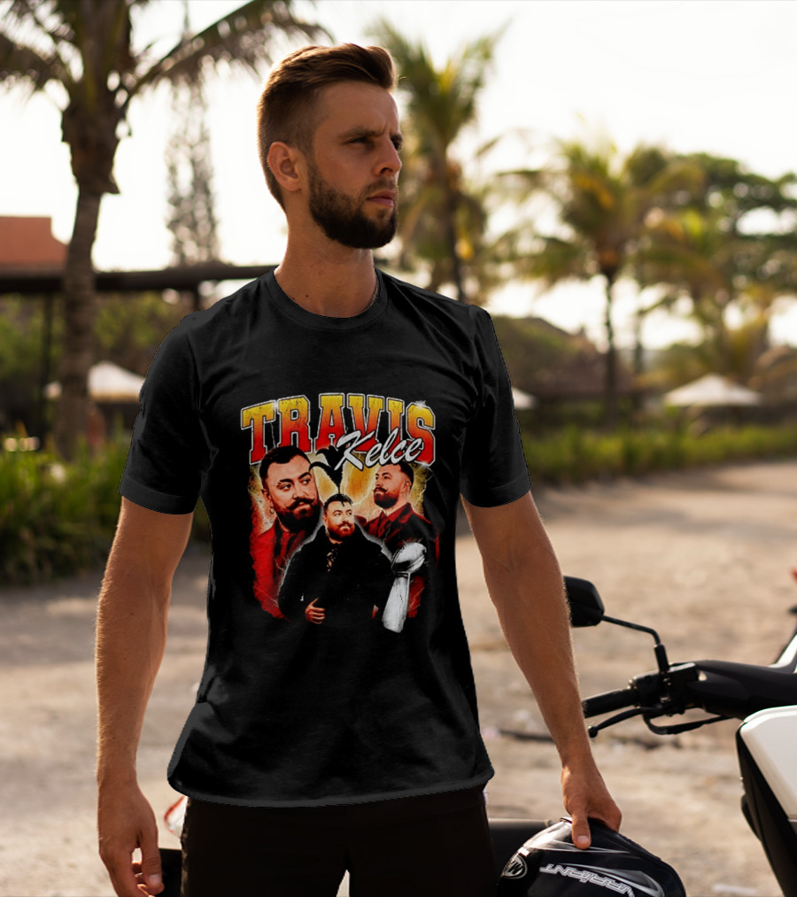 Travis Kelce Football 2026 With Trophy And Bold Portraits T-Shirt