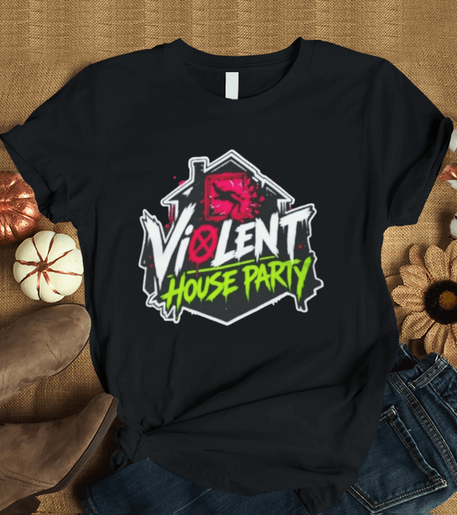 Violent House Party Neon Text And Hangman T-Shirt