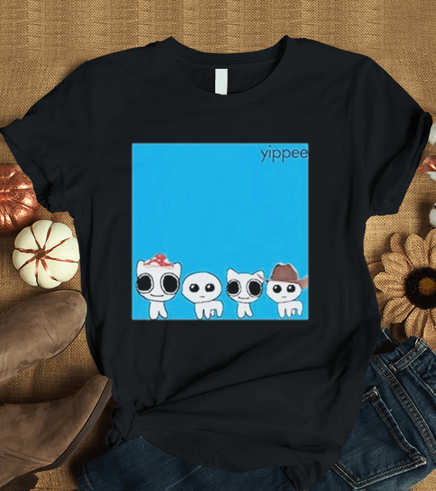 Yippee Blue Album Cringey Cartoon Characters With Cowboy And Chef Hats T-Shirt
