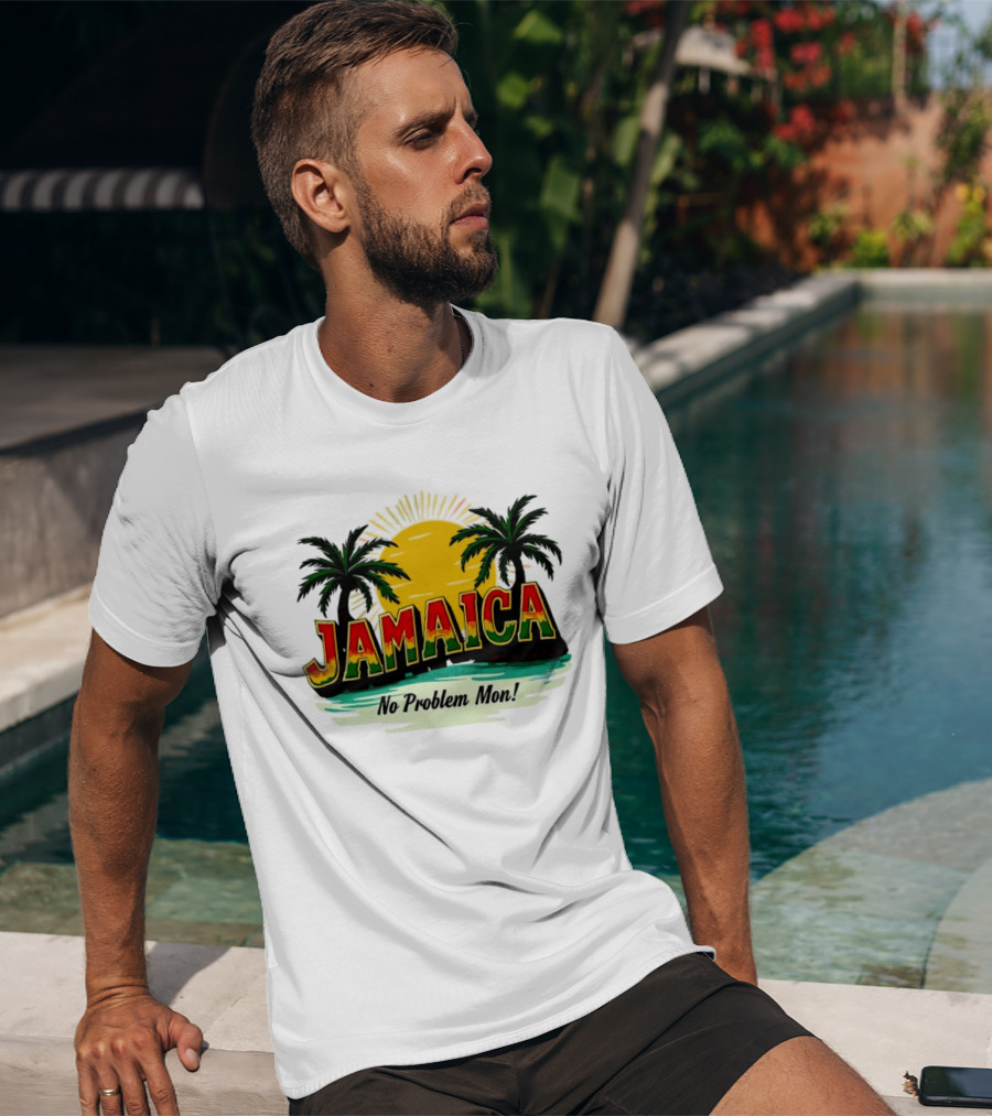 Jamaica No Problem Mon Vibrant Sunset Tropical Palm Trees T-Shirt