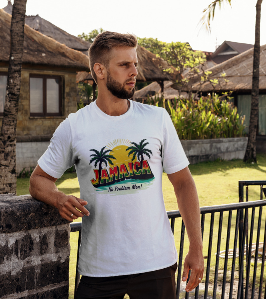 Jamaica No Problem Mon Vibrant Sunset Tropical Palm Trees T-Shirt