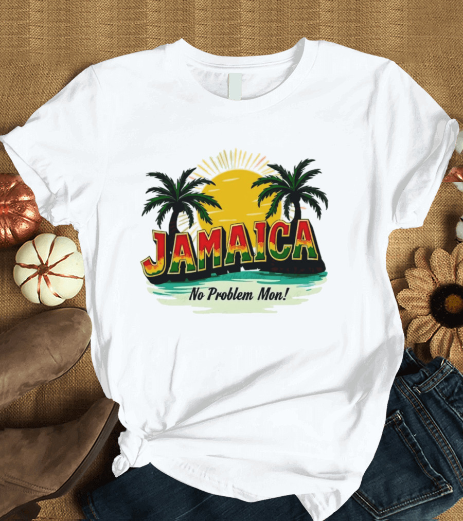 Jamaica No Problem Mon Vibrant Sunset Tropical Palm Trees T-Shirt