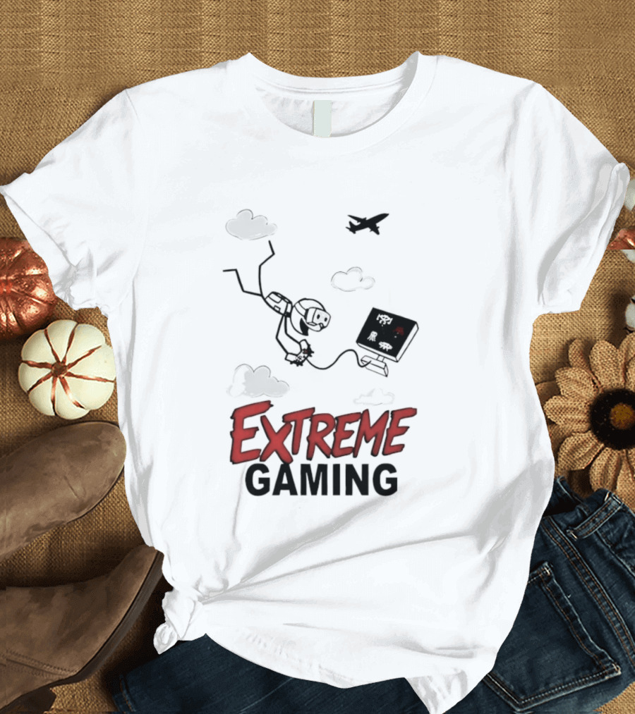 Boys Extreme Gaming Adventure Controller Clouds Plane T-Shirt