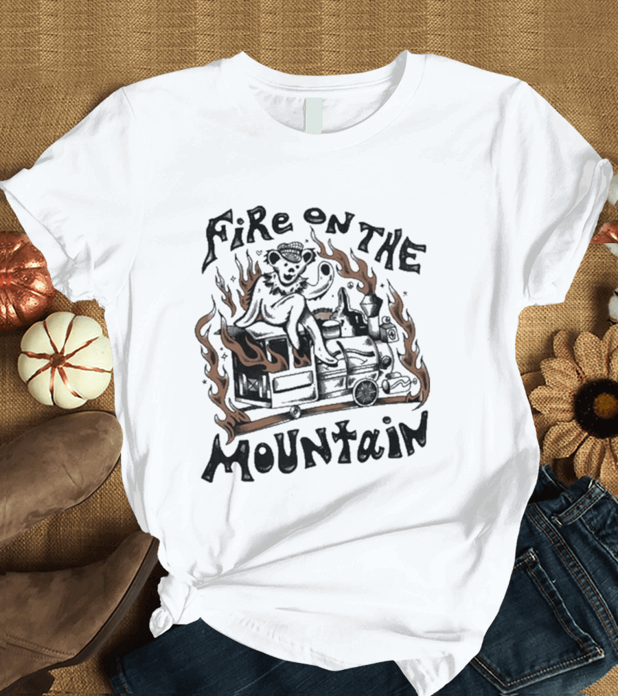 Grateful Dead Fire On The Mountain Skeleton With Flames And Musical Instrument T-Shirt