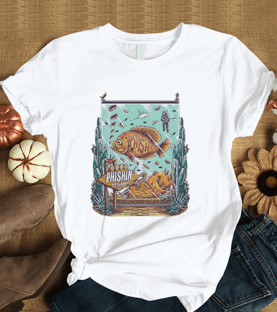 Gone Phishin Vegas 2026 Colorful Fish And Cactus Scene T-Shirt
