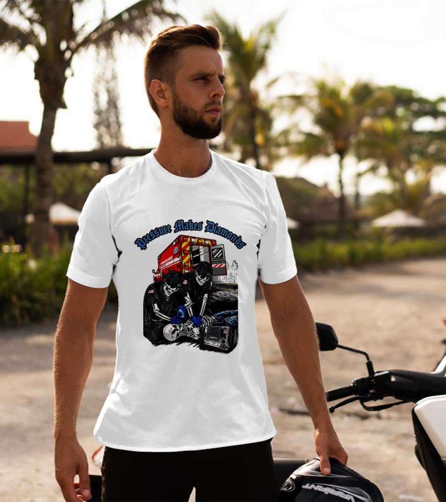 Pressure Makes Diamonds Skeleton Paramedics Ambulance Scene T-Shirt