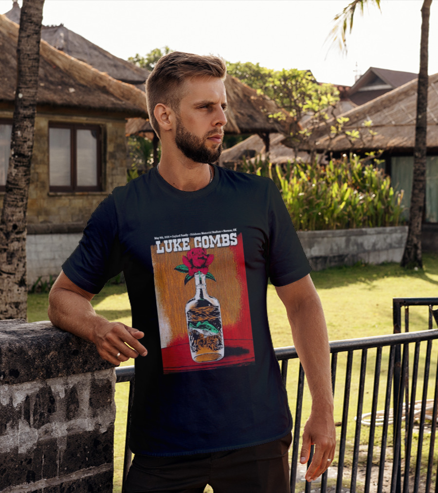 May 09 2026 Luke Combs Tour Norman OK Red Rose Fish In Bottle T-Shirt