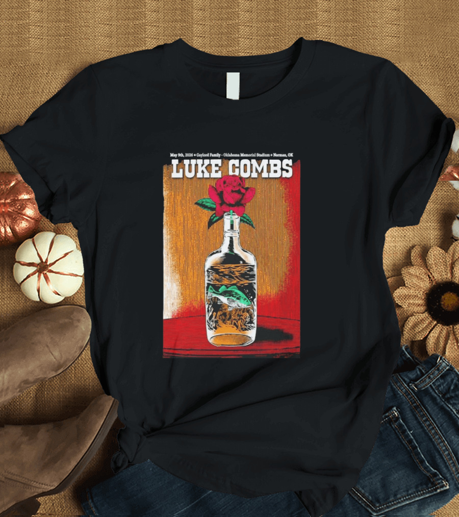 May 09 2026 Luke Combs Tour Norman OK Red Rose Fish In Bottle T-Shirt