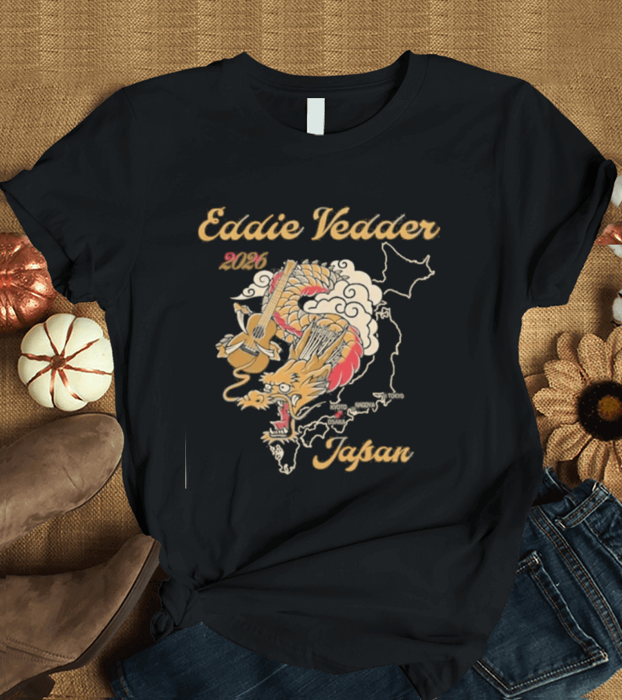 Eddie Vedder 2026 Japan Dragon Guitar Map T-Shirt