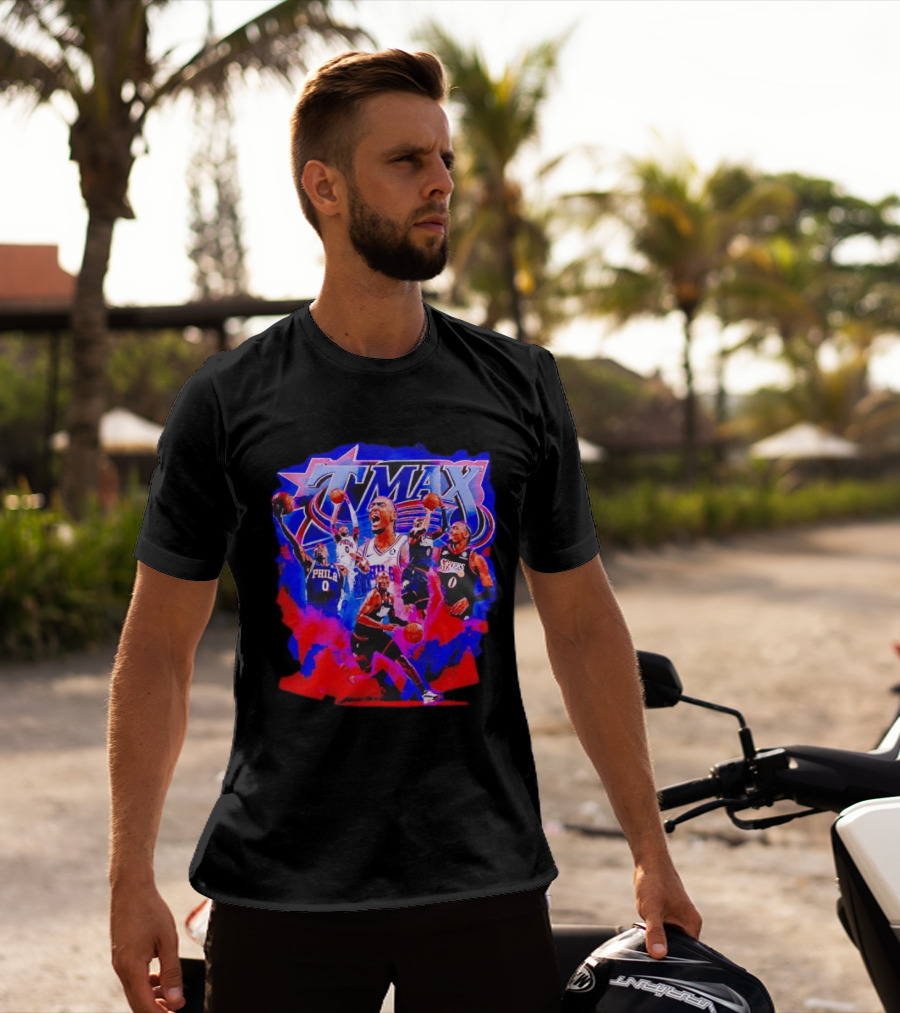Tyrese Maxey MAX Philadelphia 76ers Basketball Action Montage T-Shirt