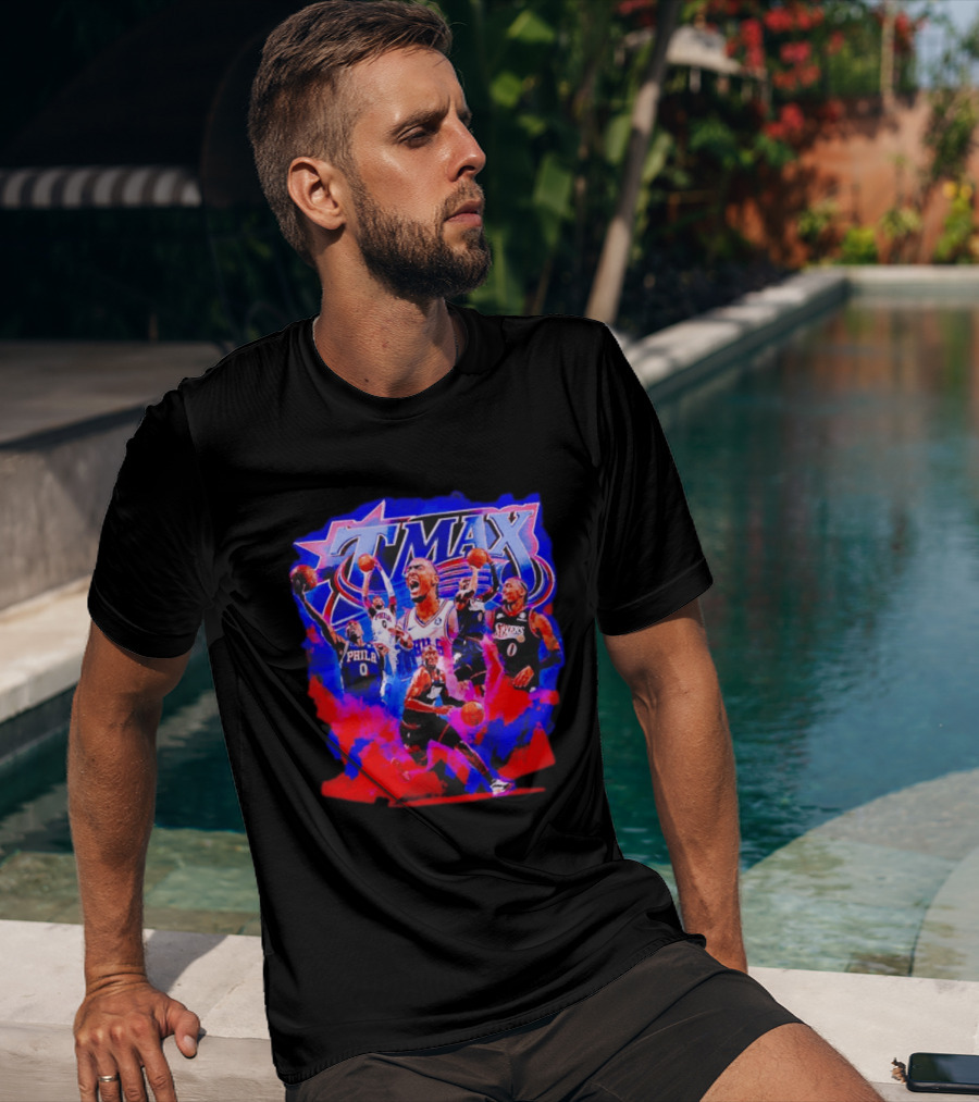 Tyrese Maxey MAX Philadelphia 76ers Basketball Action Montage T-Shirt