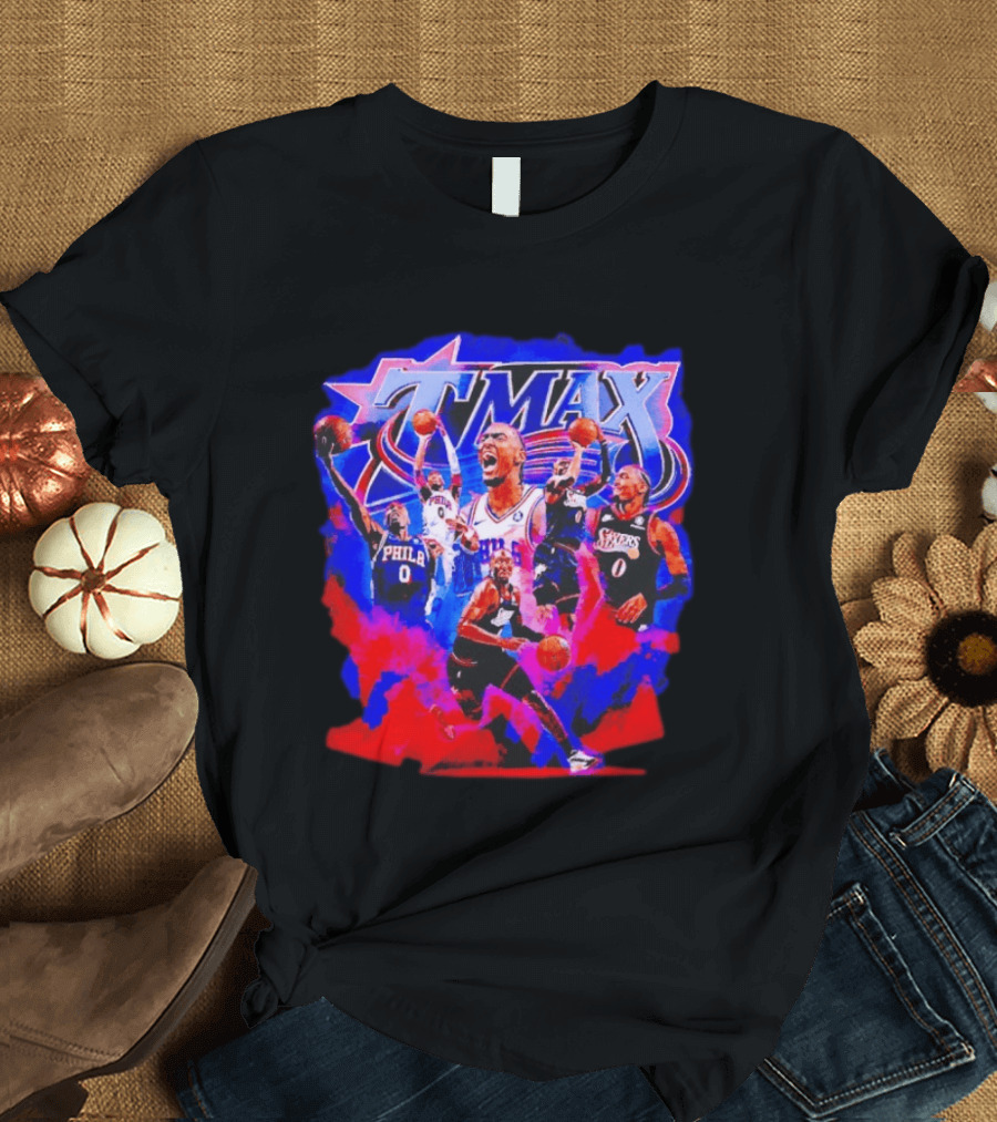 Tyrese Maxey MAX Philadelphia 76ers Basketball Action Montage T-Shirt