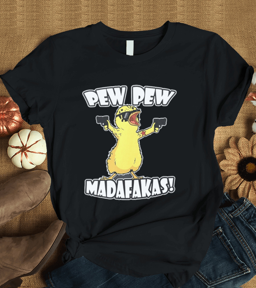 Pew Pew Madafakas Yellow Duck With Pistols T-Shirt