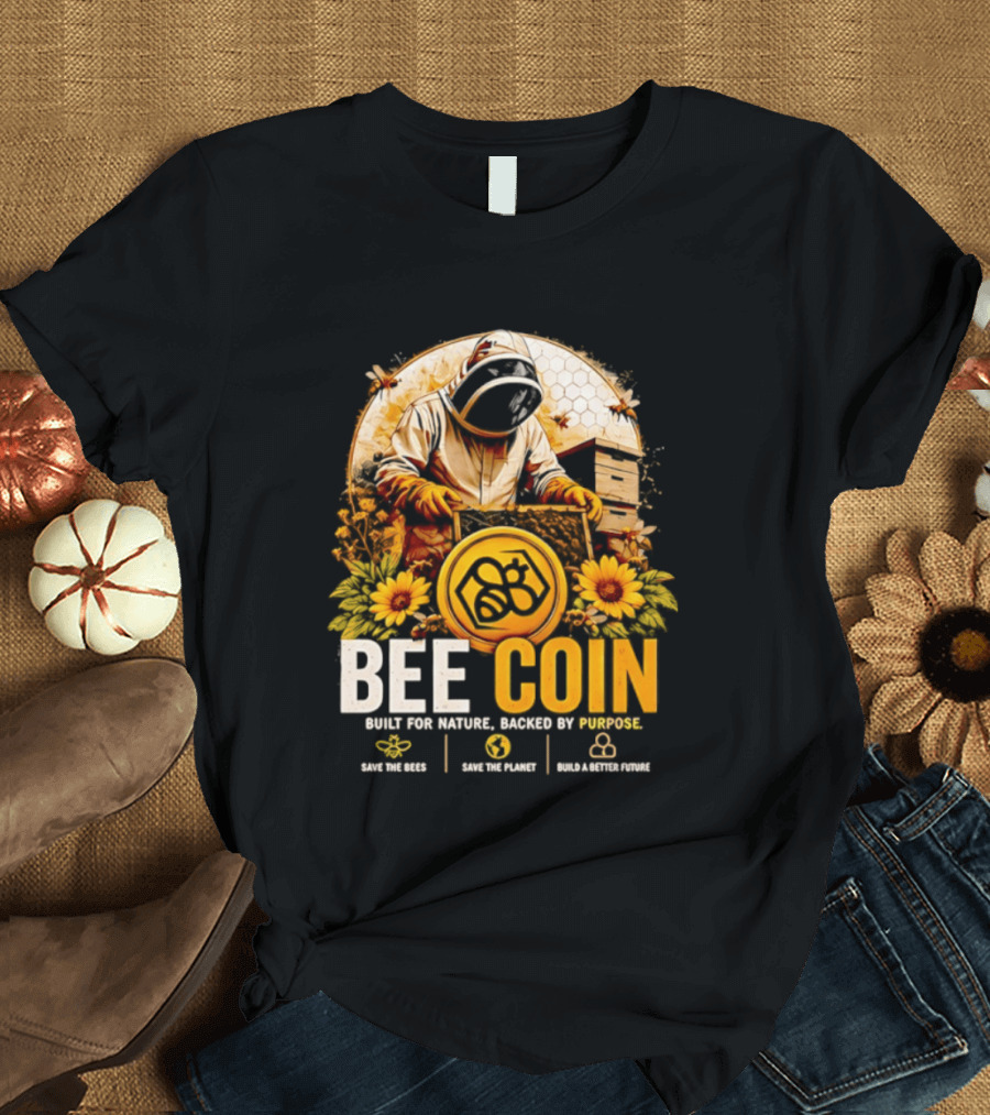 Bee Coin Built For Nature Backed By Purpose Save The Bees Save The Planet Sustainable System T-Shirt