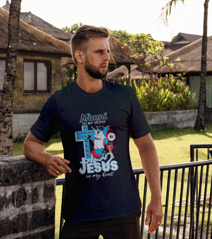 Miami Marlins Billy The Marlin Jesus In My Heart T-Shirt