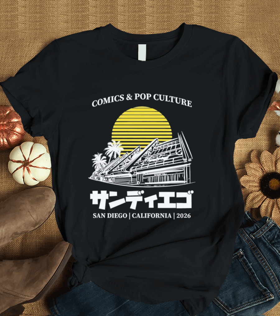 Comics And Pop Culture San Diego California 2026 Yellow Sun Palm Trees Japanese T-Shirt