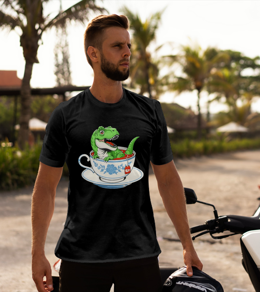 Tea Rex Dinosaur In Teacup With Tea Bag T-Shirt