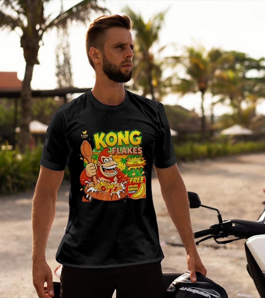 Kong Flakes Donkey Kong Cereal Goin' Bananas With Marshmallow Crunch Free Golden Banana Inside T-Shirt