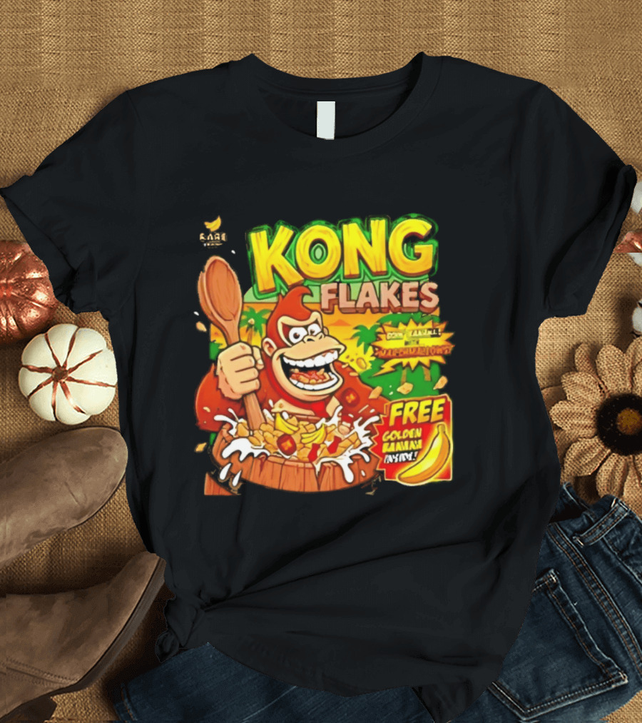 Kong Flakes Donkey Kong Cereal Goin' Bananas With Marshmallow Crunch Free Golden Banana Inside T-Shirt