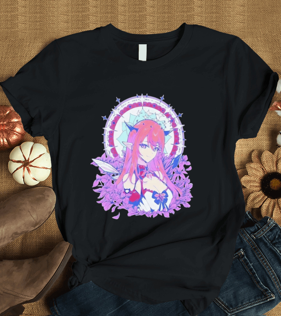 Ghost X Ghost IRyS Anime Character With Floral And Heart Motif In Pastel T-Shirt