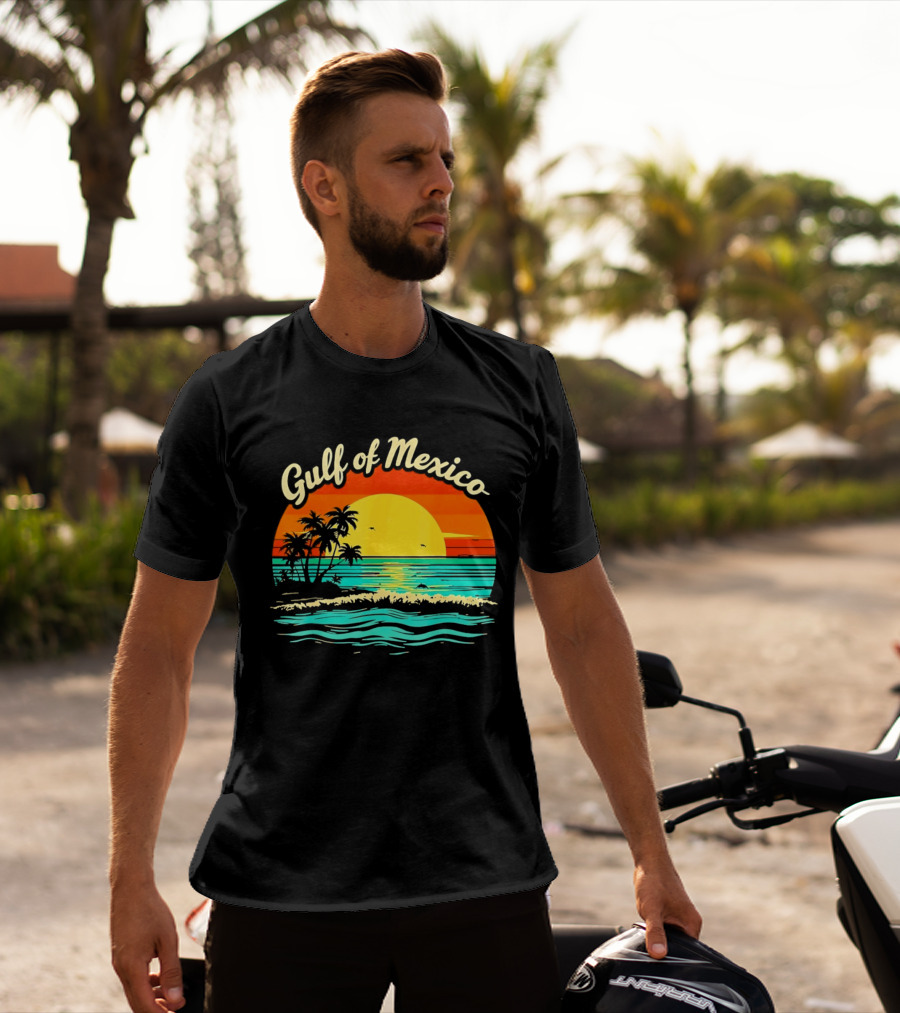 Gulf Of Mexico Beach Palms Summer Vacation Sunset Ocean Waves T-Shirt