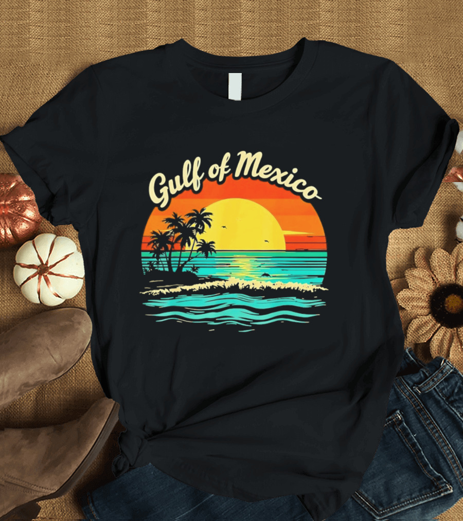 Gulf Of Mexico Beach Palms Summer Vacation Sunset Ocean Waves T-Shirt