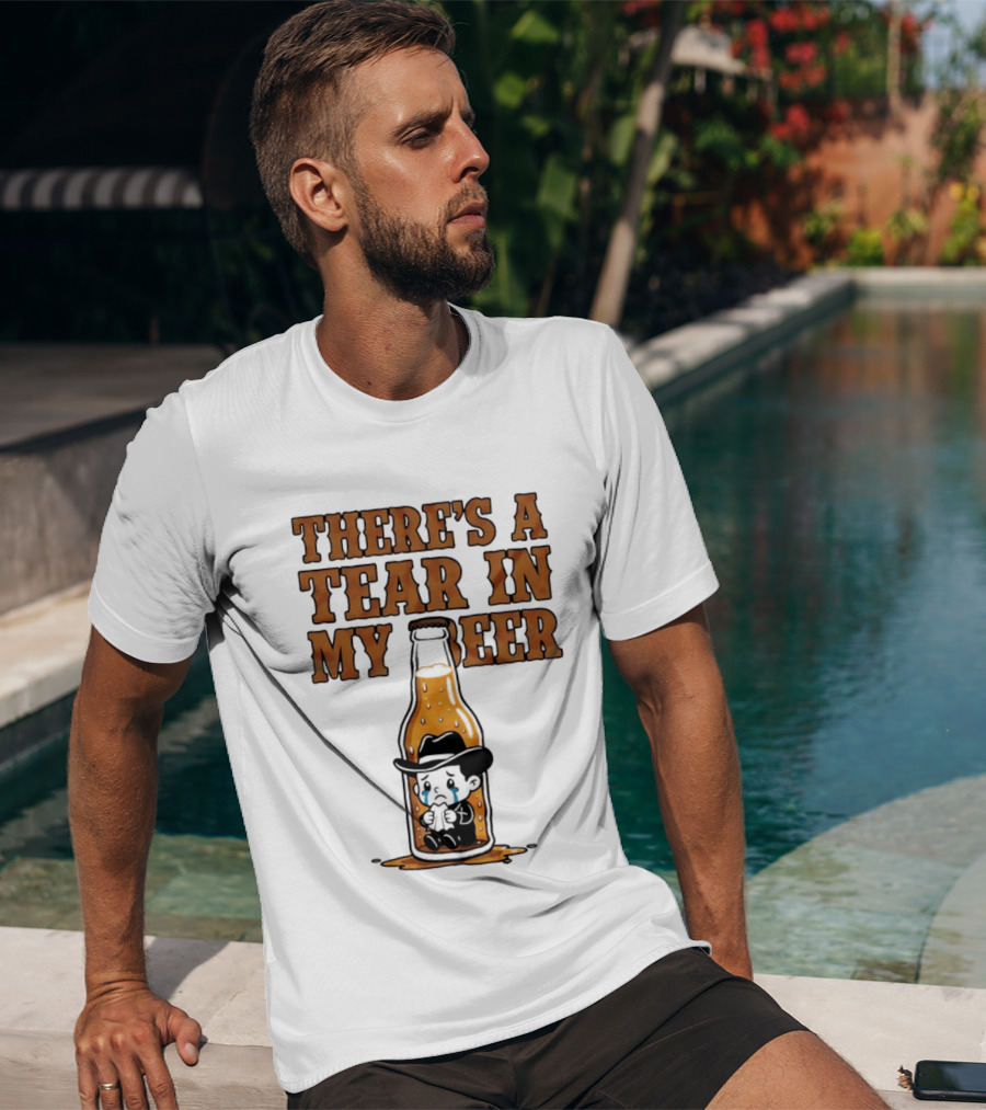 There's A Tear In My Beer Crying Cowboy Bottle T-Shirt
