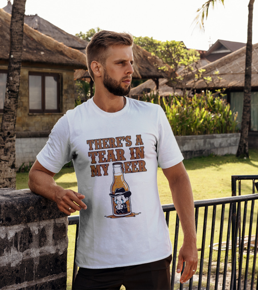 There's A Tear In My Beer Crying Cowboy Bottle T-Shirt