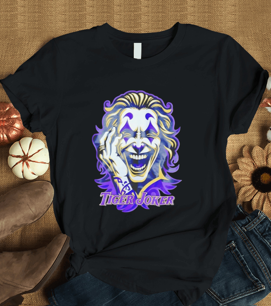 Tiger Joker Mischievous Grin Purple Aura T-Shirt
