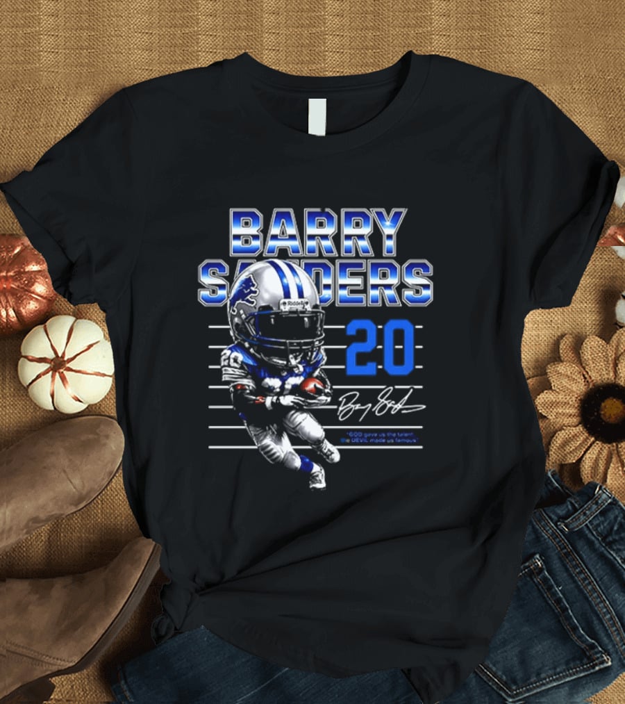 Barry Sanders Detroit Lions 20 Football Legend Caricature T-Shirt