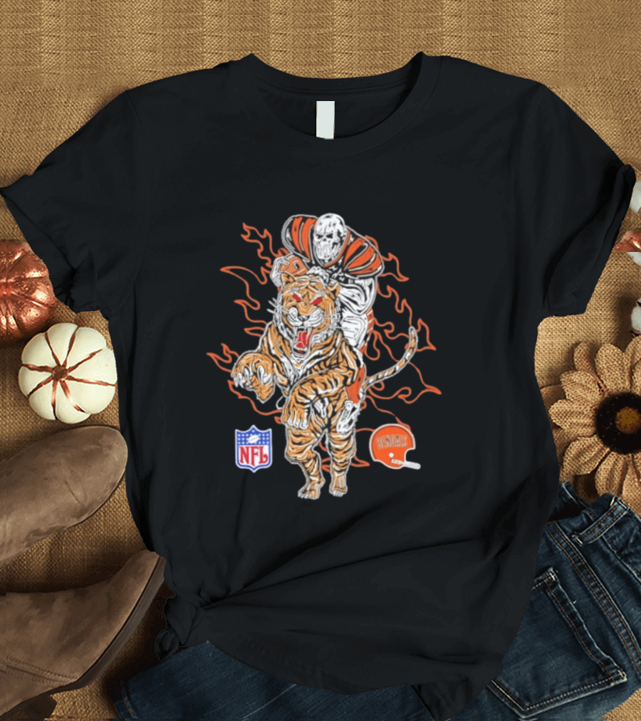Cincinnati Bengals NFL Tiger Skeleton Rider Warren Lotas Collaboration T-Shirt