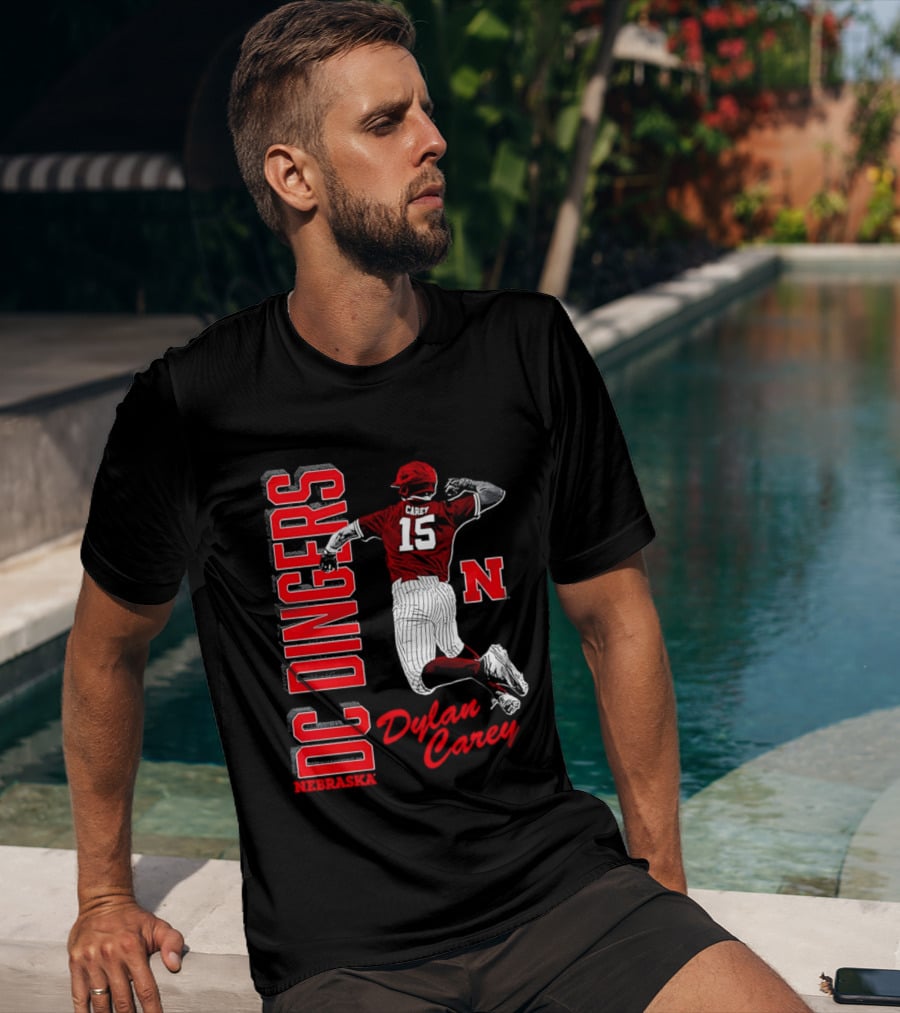 Dylan Carey Nebraska Huskers DC Dingers Baseball Player 15 Red Team Spirit T-Shirt