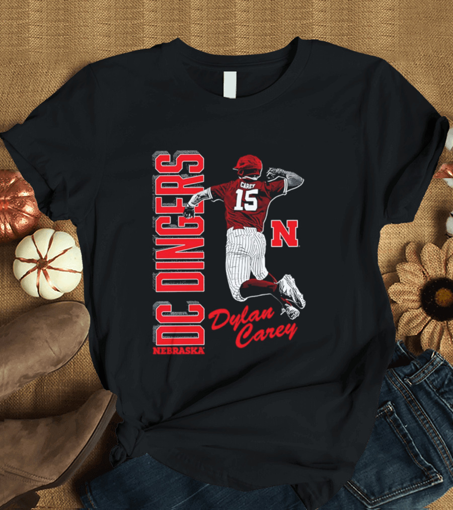 Dylan Carey Nebraska Huskers DC Dingers Baseball Player 15 Red Team Spirit T-Shirt