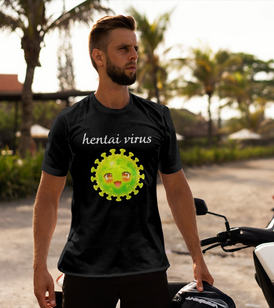 Hentai Virus Kawaii Face Cute Green Cartoon Meme T-Shirt
