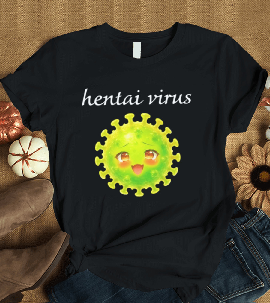 Hentai Virus Kawaii Face Cute Green Cartoon Meme T-Shirt