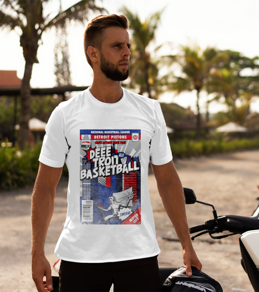 National Basketball League Detroit Pistons Deee Troit Basketball Motor City Comic Cover T-Shirt
