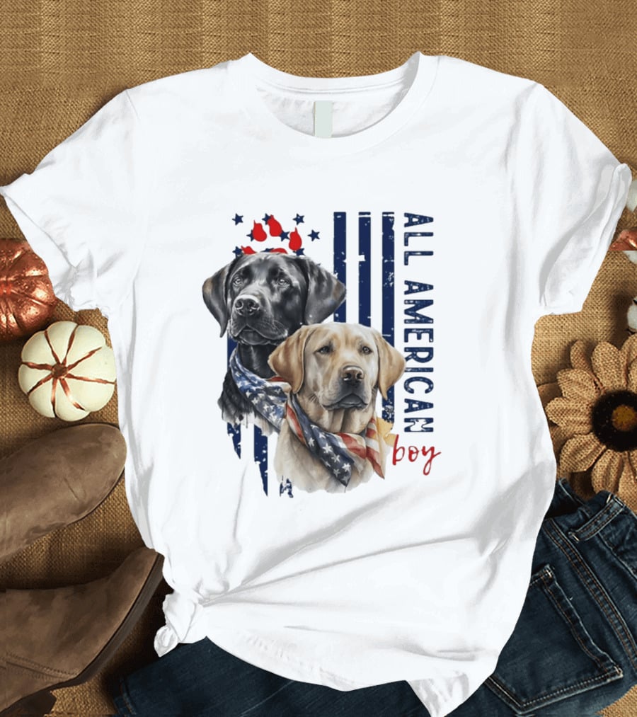 All American Boy Dog Bandana Stars Stripes Flag T-Shirt