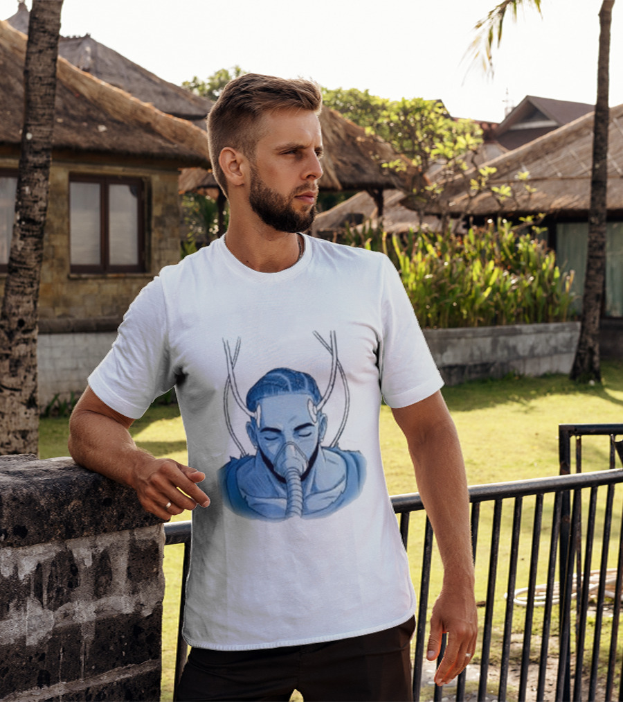 Reaven Leggenda Futuristic Masked Figure With Antlers T-Shirt