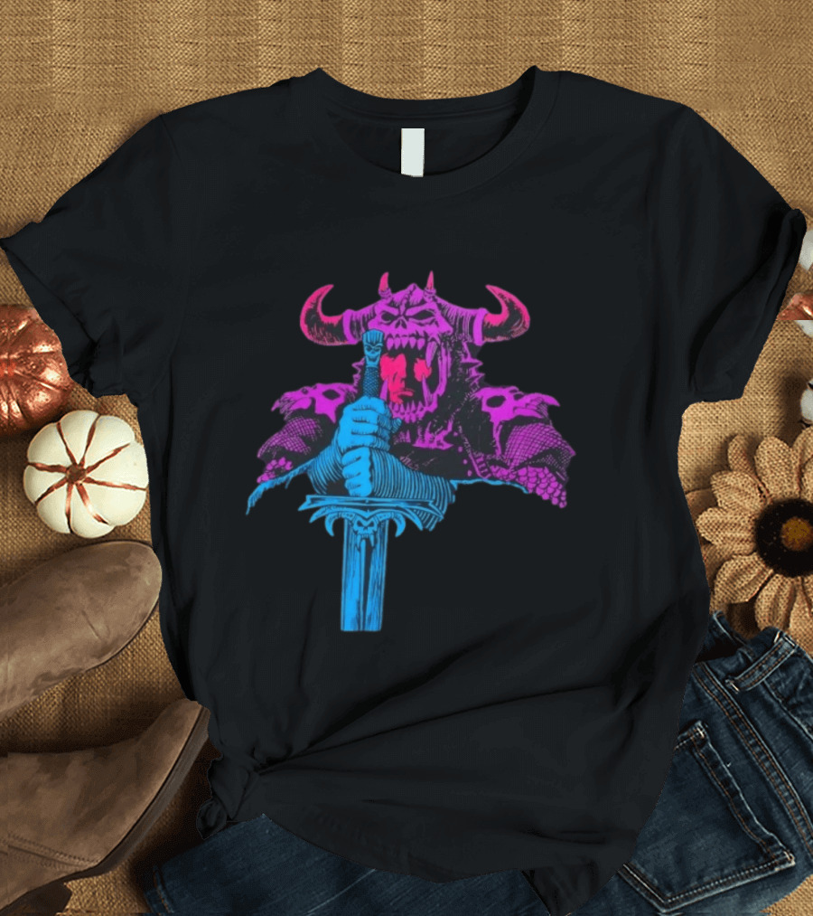 The Dark Warlord Retro Fantasy Skull And Sword T-Shirt